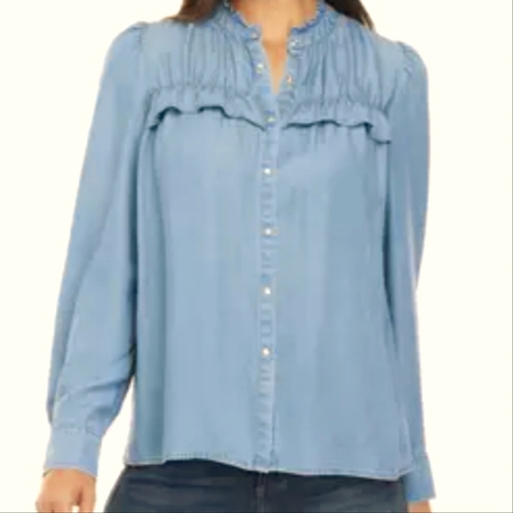 Wonderly chambray denim ruffle blouse XXL plus women's - Picture 1 of 13
